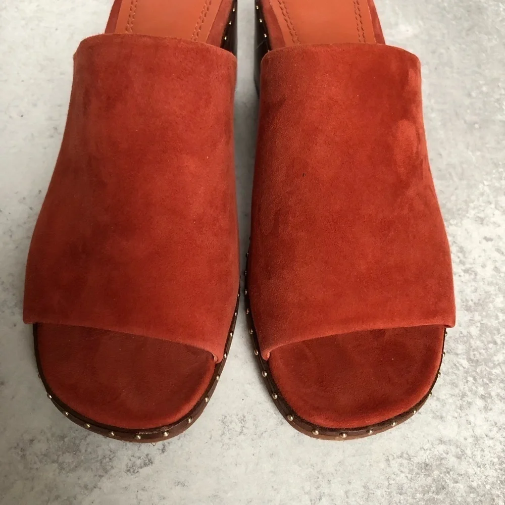 Maje Wave Suede Leather Studded Mules Terracotta EU 39 - Picture 12 of 14